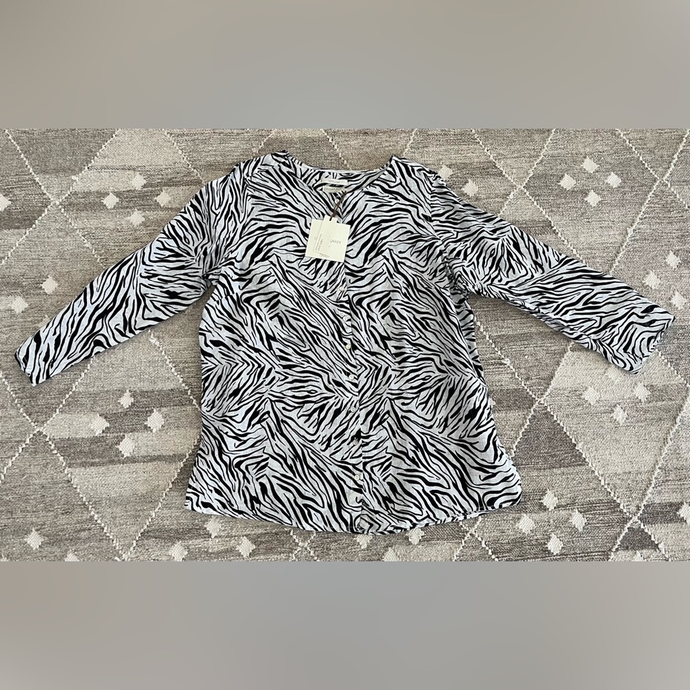 Cynthia Rowley Linen Button-Up Tunic Shirt, NWT, Size 1X, Zebra Print